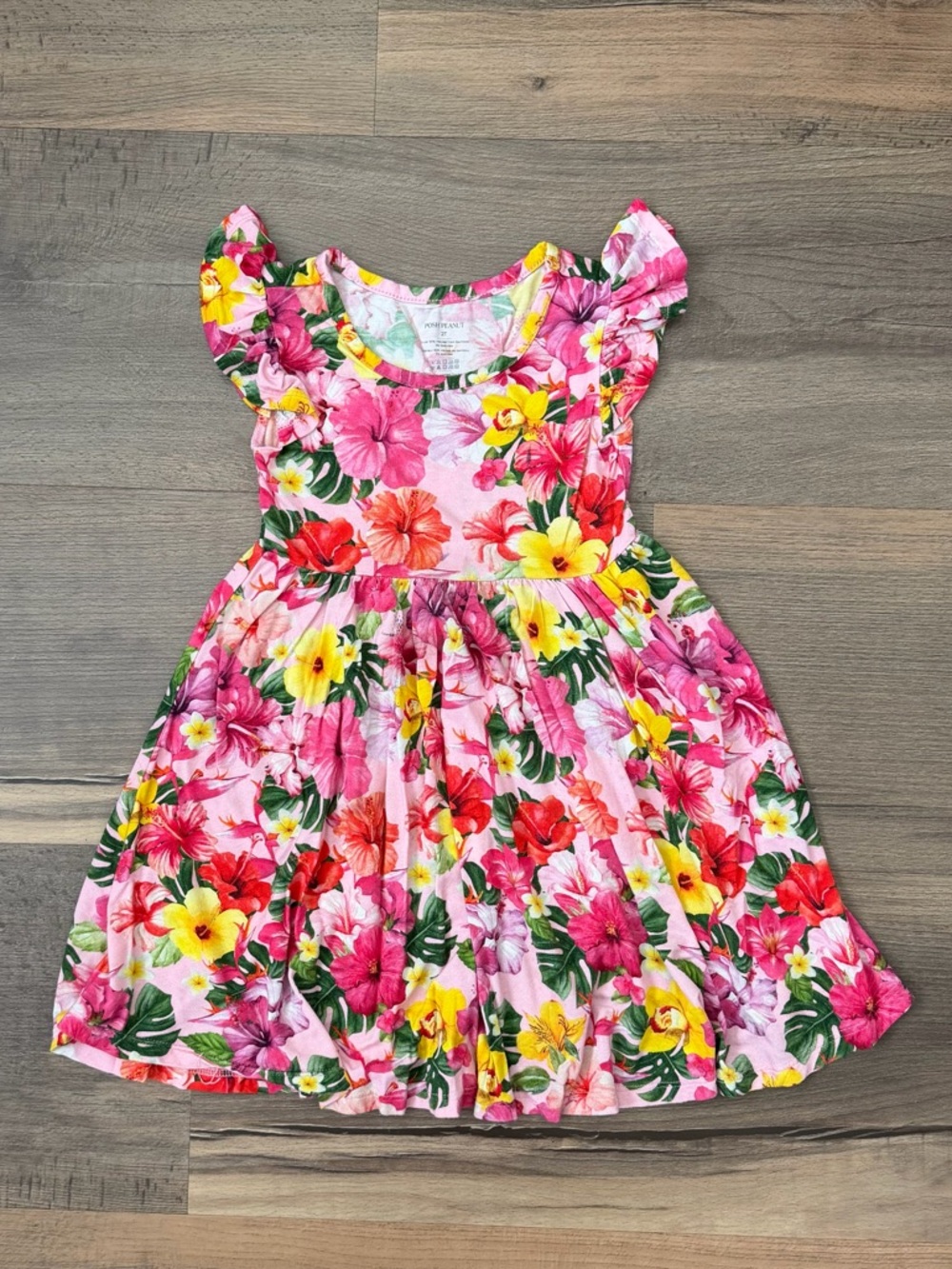 Posh Peanut Toddler Tropical Flowers Twirl Dress - Pink Yellow - Size 2T